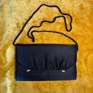 Women's Vintage Black Envelope Shape Bag With Long Cord Strap 9.5" x 6"